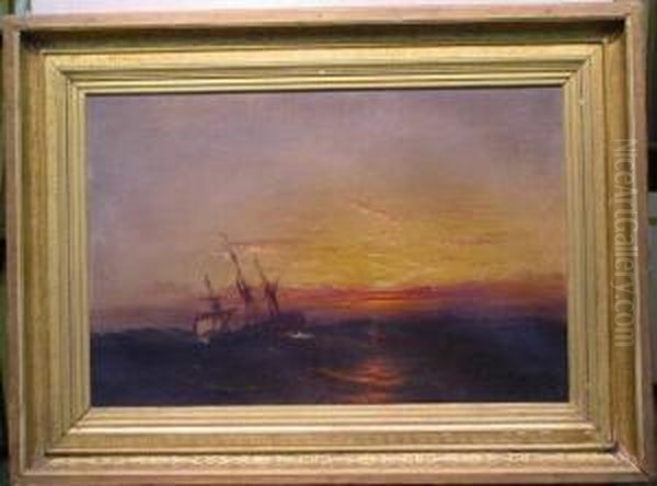 Ship At Sea, Sunset - view 1