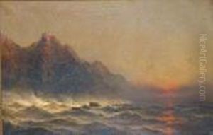 Breakers Crashing On The Rocks, Sunset