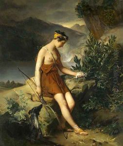 Jeune chasseresse déplorant l'innocente victime de son adresse by Leon Cogniet