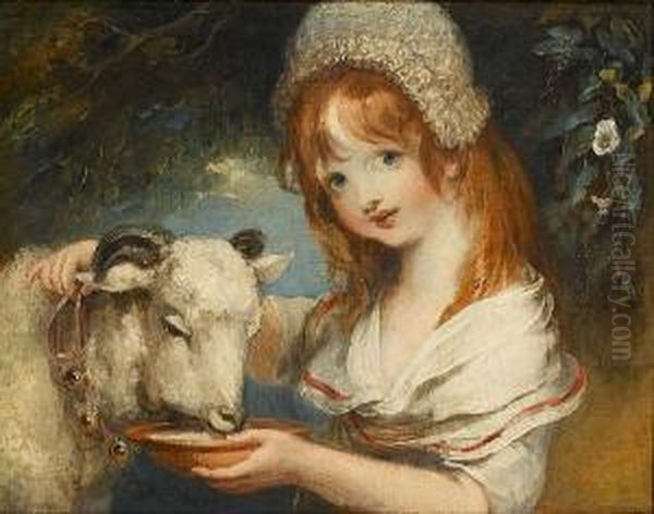 A Young Girl Feeding A Lamb; And A Young Boy Picking Grapes - view 1
