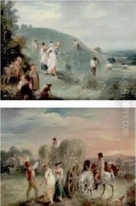 Making Hay In A Field; Hay Wagon In A Landscape by William Hamilton
