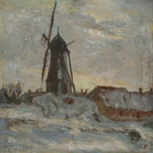 Wintry Landscape With Mill by Marius Hammann