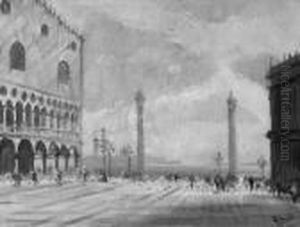 "die Piazzetta In Venedig". Sign. Ol
 Auf Lwd. 47 X 61 Cm. Rahmen