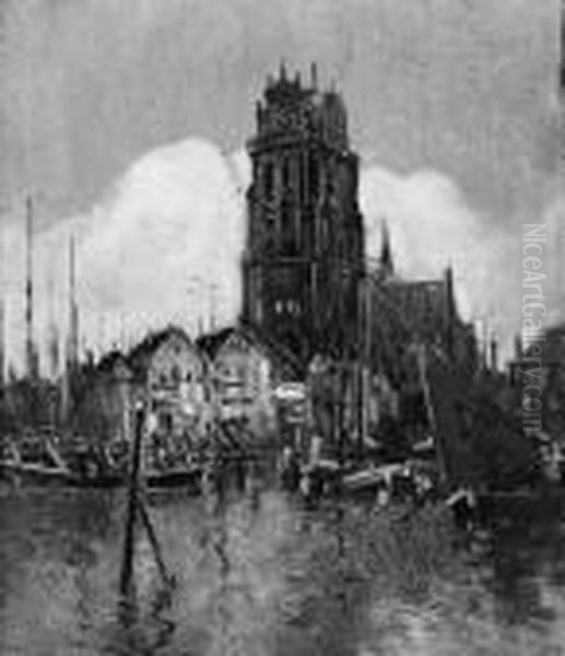 "hollandische Ansichten, U.a.
 Dordrecht". Zwei Gemalde. Sign. Ol Auf Holz. 35 X 30 Cm Und 30 X 35
 Cm. Rahmen - view 1