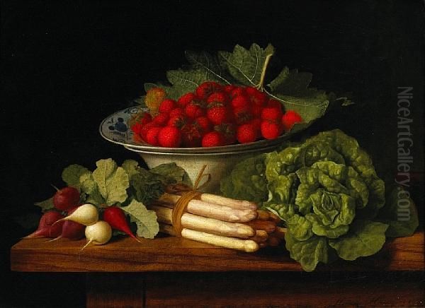 A Still Life With Strawberries In A Bowl And Radishes - view 1