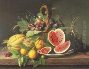 Still Life With Fruits On A Stone Ledge by William Hammer