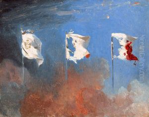 Scène de Juillet 1830, dit aussi Les Drapeaux by Leon Cogniet