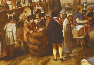 Flemish Fair (detail of men playing dice) by Marten Van Cleve