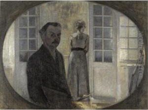 Interior Med Kunstneren Og Hans
Hustru (double Portrait Of The Artist And His Wife, Seen Through A
Mirror) by Vilhelm Hammershoi
