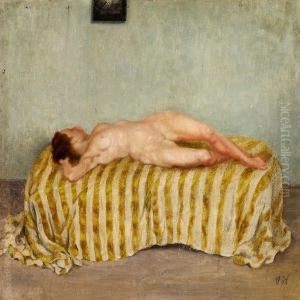 A Nude Woman Layingon A Bed by Vilhelm Hammershoi