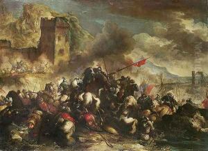 Cavalry skirmishes between Crusaders and Turks (2) by Nicolino Calyo
