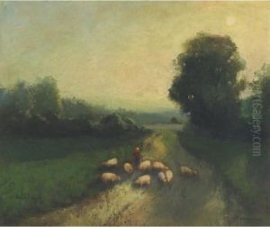 Sheep On A Country Road, Landscape, France by John A. Hammond