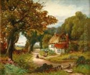 Children Infront Of A Cottage by Robert John Hammond