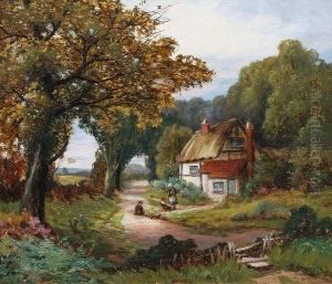 Children Outside A Rustic Cottage