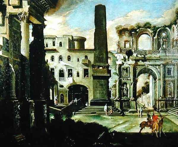 Town Scene in Italy with Ancient Ruins - view 1