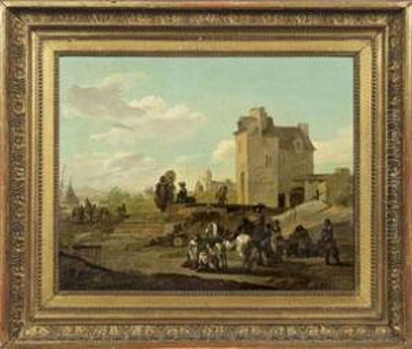Sommerlandschaft Mit Rastender Gesellschaft Und Reitern - view 1