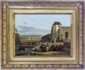 Travellers Resting By A Military Camp