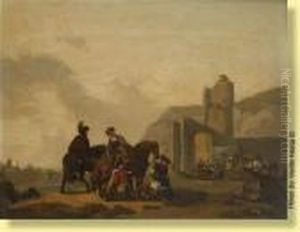 Conversation De Cavaliers.
 Signee: M. Duplessis by Michel Hamon-Duplessis