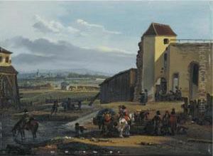 Travellers Resting Before The Fortifications Of A Distant City by Michel Hamon-Duplessis
