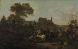 A Military Encampment In Front Of A Town