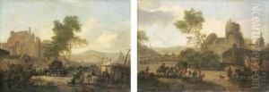 An Extensive Landscape With
Peasants And Travellers By A Tent; Andan Extensive Landscape With
Peasants And Travellers, A Townbeyond by Michel Hamon-Duplessis