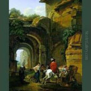 Paysannes Et Militaires Dans Un Paysage De Ruines