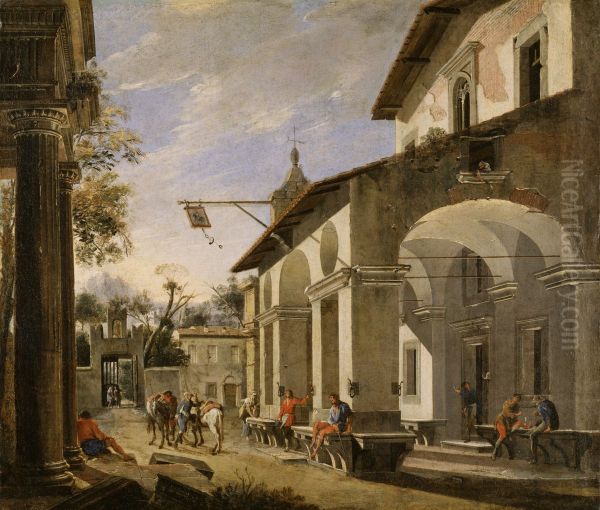 Courtyard of an Inn with Classical Ruins - view 1