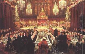 Banquet given by the Corporation of London to the Prince Regent, the Emperor of Russia and the King of Prussia, 18th June 1814 by Luke Clennell