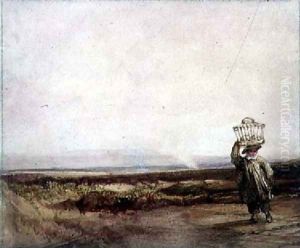 A Boy carrying a Basket on his Head, in a Moorland Landscape by Luke Clennell