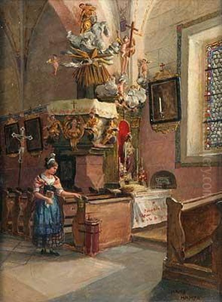 Junge Spenderin In Tracht Neben Barockem Seitenaltar - view 1