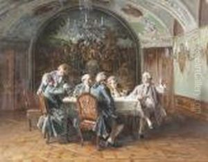Interieurszene Im Rokokostil. by Johann Hamza