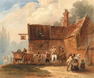 Figures and a waggon outside the Bell Inn