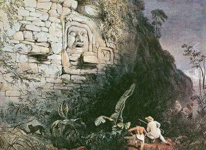 Head of Itzam Na, Izamal, Yucatan, Mexico, 1844 (2) by Frederick Catherwood