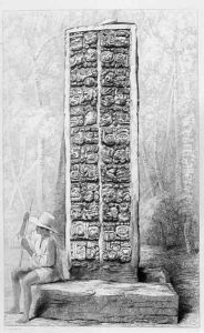Hieroglyphs on the rear of a monument at Copan, Honduras, from volume I of 'Incidents of Travel in Central America, Chiapas and Yucatan' 1842 by Frederick Catherwood