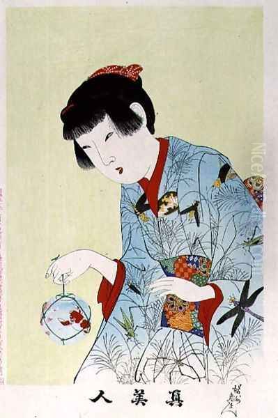 1973-22c Shin Bijin (True Beauties) depicting a woman holding a goldfish bowl, from a series of 36, modelled on an earlier series - view 1