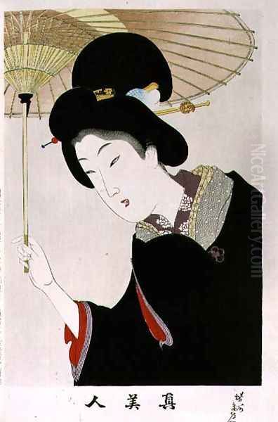 1973-22c Shin Bijin (True Beauties) depicting a woman with a parasol, from a series of 36, modelled on an earlier series - view 1