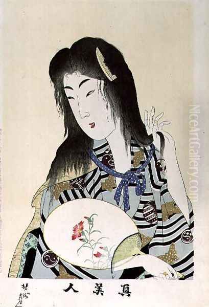 1973-22c Shin Bijin (True Beauties) depicting a woman with a fan, from a series of 36, modelled on an earlier - view 1