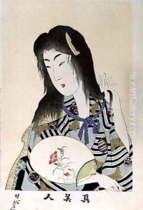 1973-22c Shin Bijin (True Beauties) depicting a woman with a fan, from a series of 36, modelled on an earlier