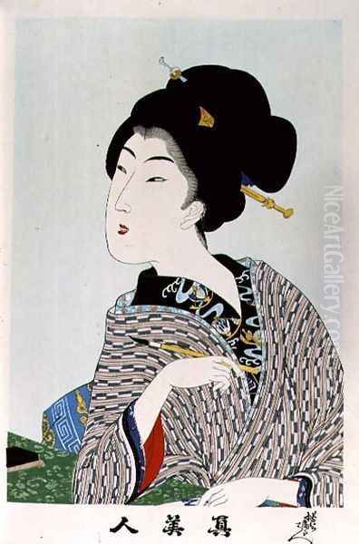 1973-22c Shin Bijin (True Beauties) depicting a woman holding a paintbrush, from a series of 36, modelled on an earlier series - view 1