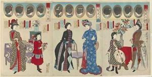 Comparison of Beautiful Women in Western Coiffures Meiji era by Toyohara Chikanobu