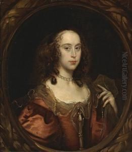 A Portrait Of A Lady, Half-length, In A Reddress by Adriaen Hanneman
