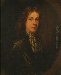 A Portrait Of A Young Gentleman
Of The Yaxley Family, In Armour, Long Bust Length, Within A Painted Oval by Adriaen Hanneman