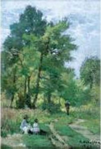 Promeneurs Au Bord Du Chemin by Hector Ch. Hanoteau