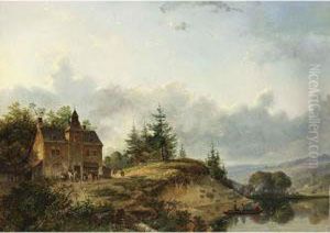 Figures Near A Country House by Josephus Gerardus Hans