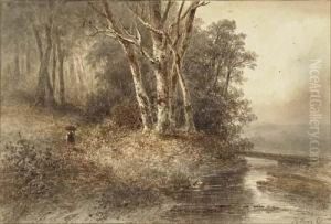 Wooded Landscape At Sorgvliet With A Peasant Near The Bank Of Astream
