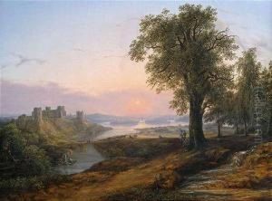 Extensive River Landscape At Evening Light