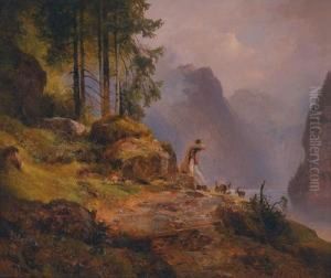 Herdswoman Resting With Her Goats At Konigssee