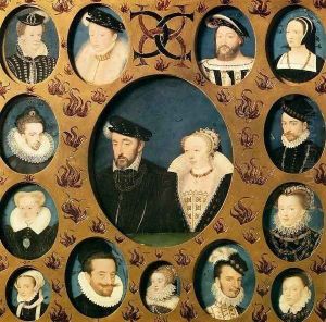 Henri II of Valois and Caterina de' Medici, Surrounded by Members of Their Famil by Francois Clouet