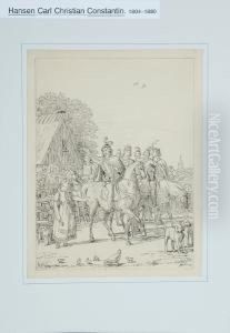 A Collection Of Studies And 
Sketches. Partly Signed. Pencil/drawing Ink On Paper. Various Sizes by Constantin Hansen