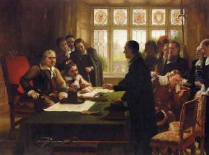 Oliver Cromwell and His Secretary John Milton, Receiving a Deputation Seeking Aid for the Swiss Protestants by Charles West Cope
